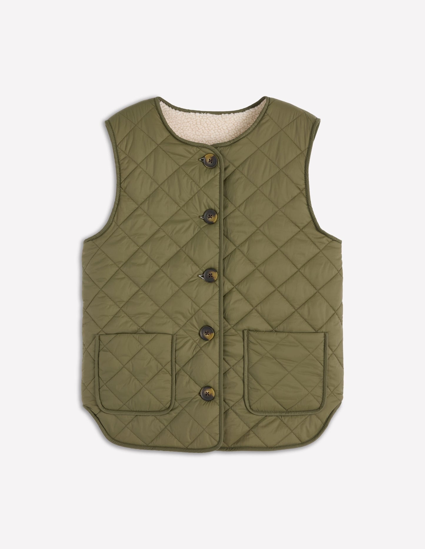 Clerkenwell Reversible Gilet-Woodland Green, Natural Borg