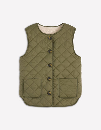 Clerkenwell Reversible Gilet-Woodland Green, Natural Borg
