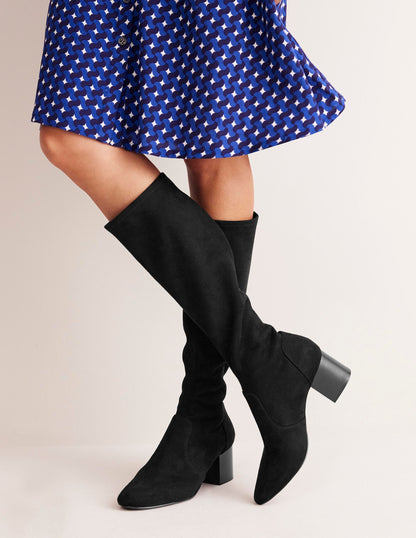 Stretch Knee Heel Boots-Black