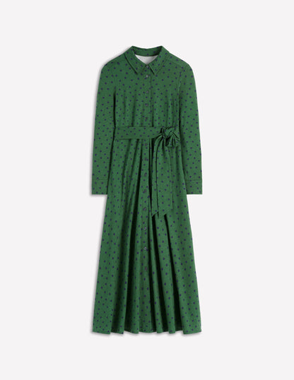 Marcia Jersey Shirt Dress-Hunter Green, Painted Dot