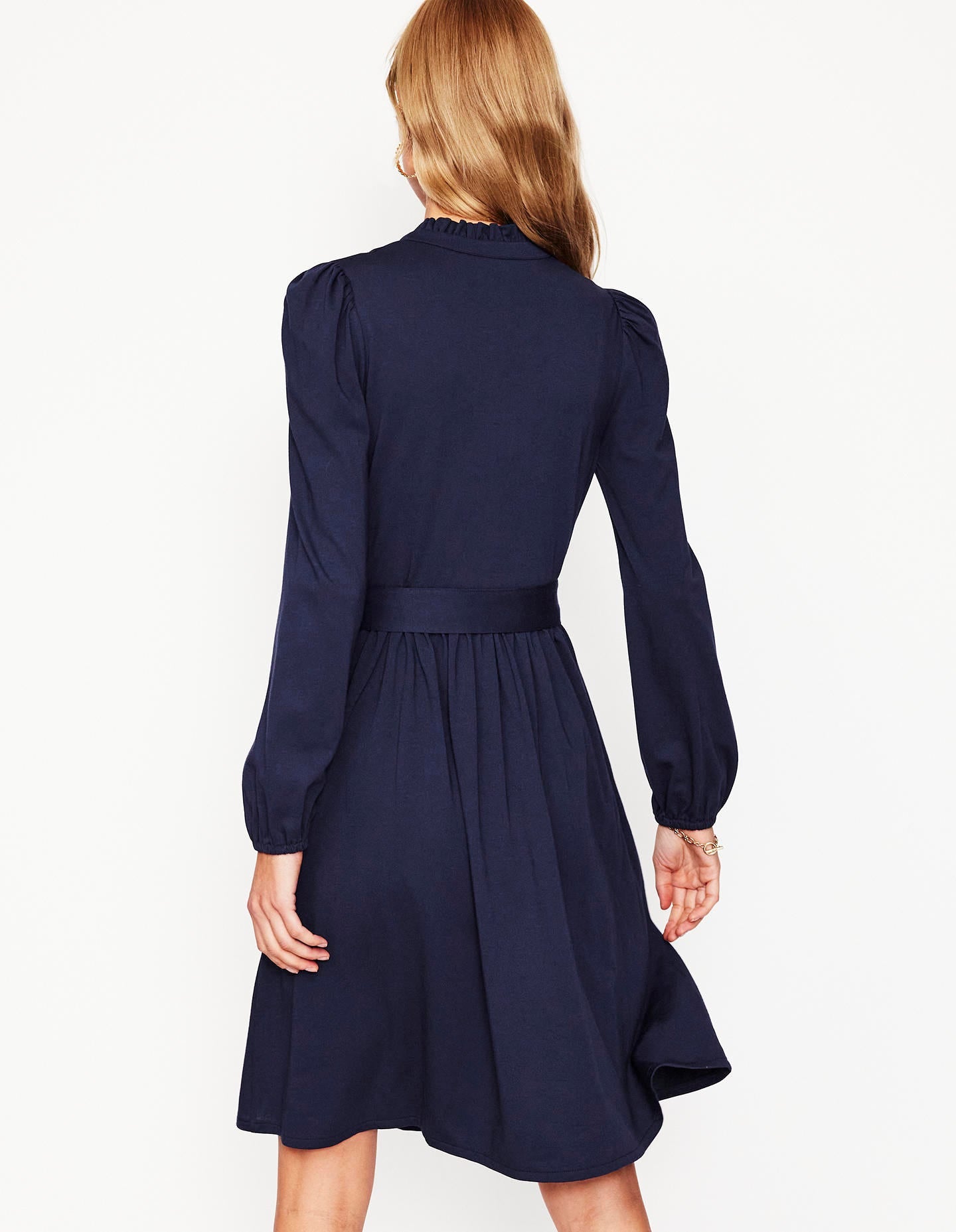 Willow Frill Short Shirt Dress-Navy