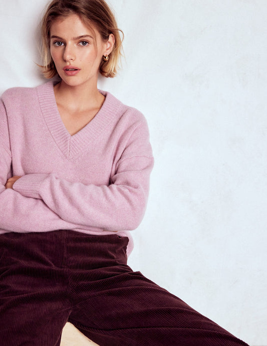 Marion Merino V-neck Sweater-Blush Pink