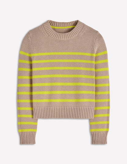 Lucy Chunky Cotton Sweater-Camel Melange, Neon Stripe