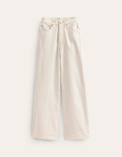 High Rise Wide Leg Jeans-Ecru