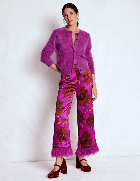 Faux Feather Trim Pants-Regal Purple, Peony Bloom