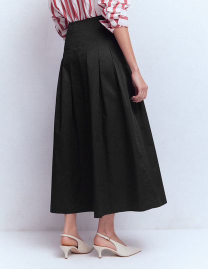 Valentina Cotton Sateen Skirt-Black