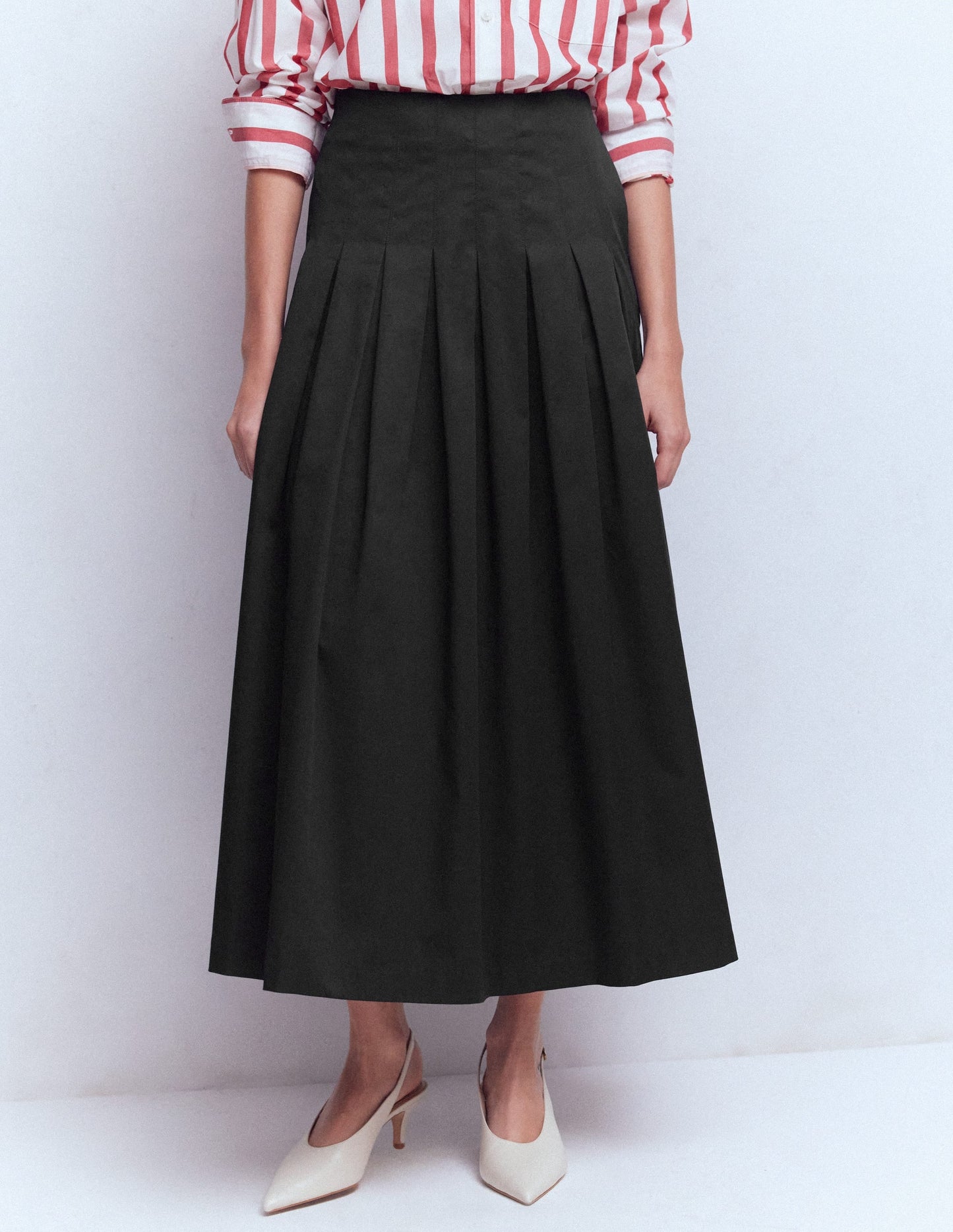 Valentina Cotton Sateen Skirt-Black