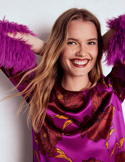 Feather Cuff Top-Regal Purple, Peony Bloom
