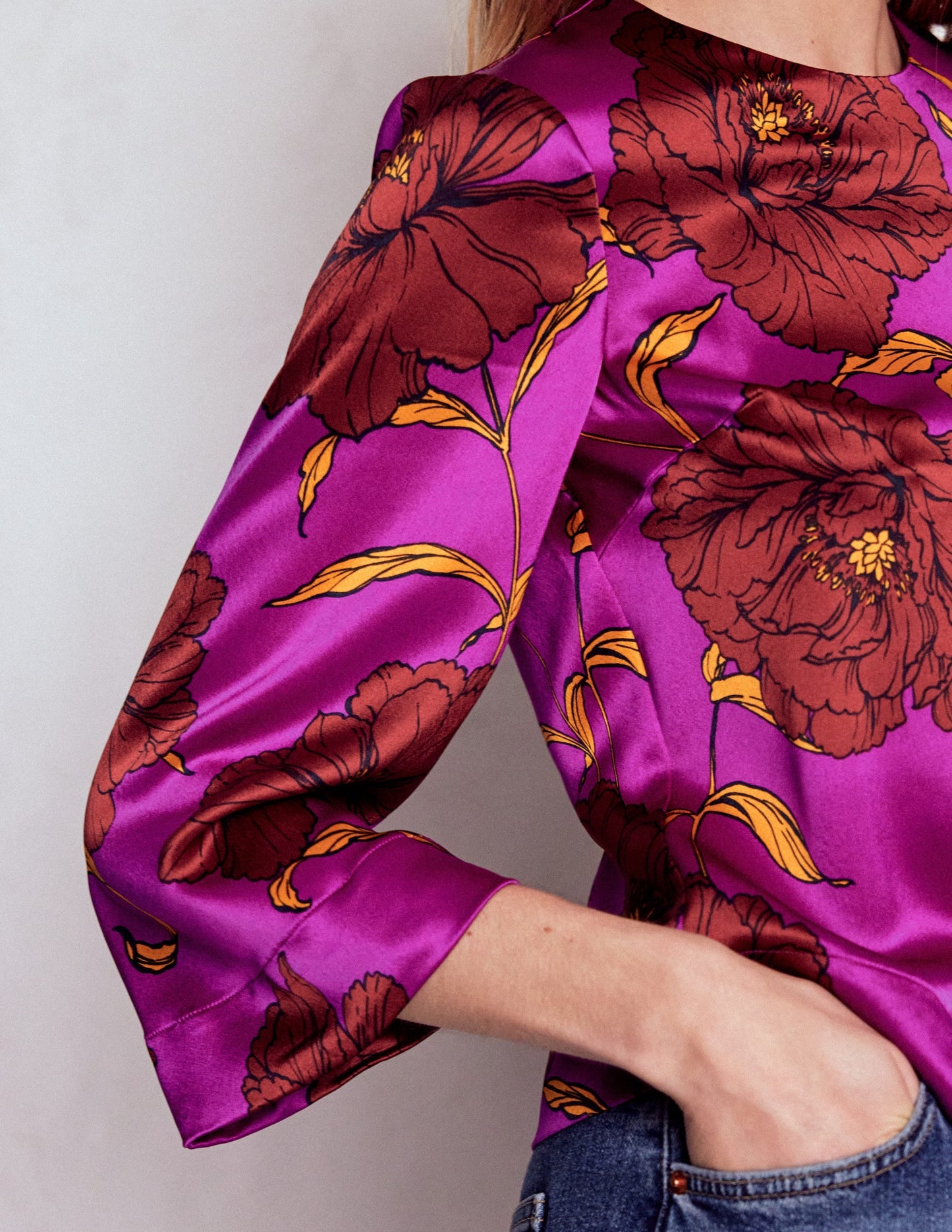 Feather Cuff Top-Regal Purple, Peony Bloom