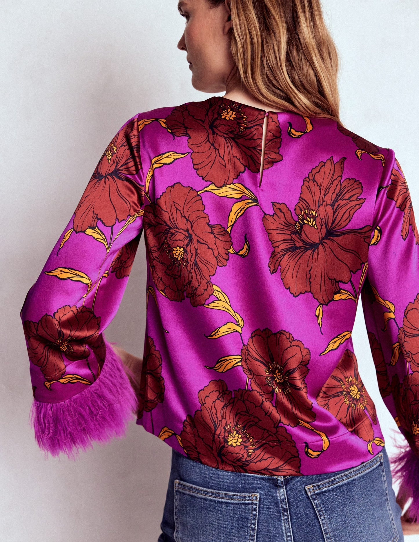 Feather Cuff Top-Regal Purple, Peony Bloom