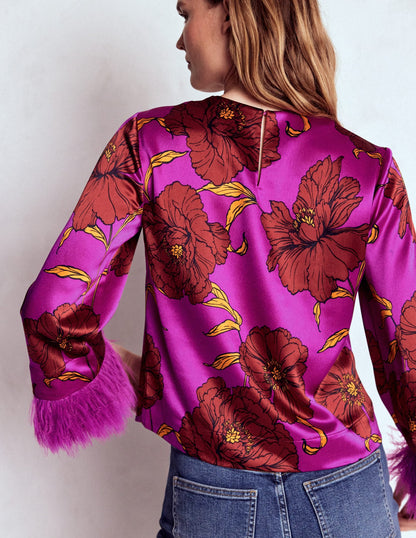 Feather Cuff Top-Regal Purple, Peony Bloom