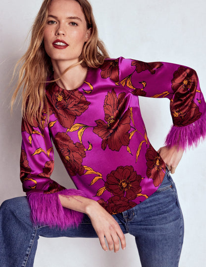 Feather Cuff Top-Regal Purple, Peony Bloom