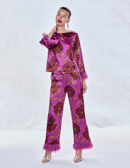 Feather Cuff Top-Regal Purple, Peony Bloom