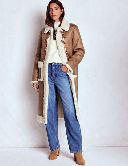 Borg Duffle Coat-Camel, Natural Borg