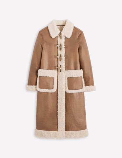 Borg Duffle Coat-Camel, Natural Borg