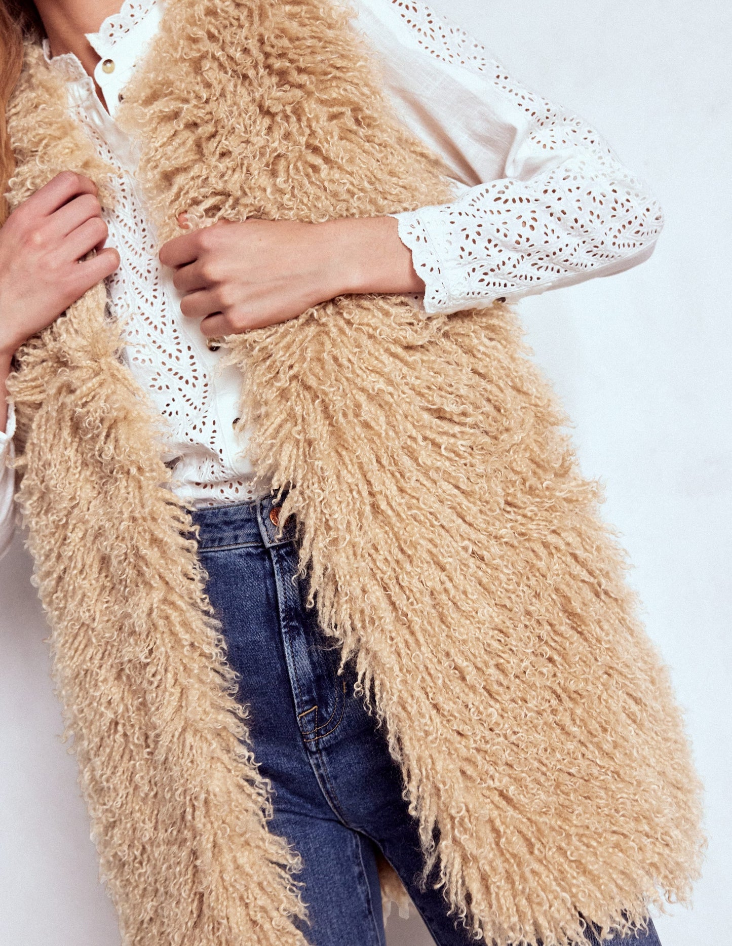 Faux Fur Long Gilet-Sand Dune, Fur