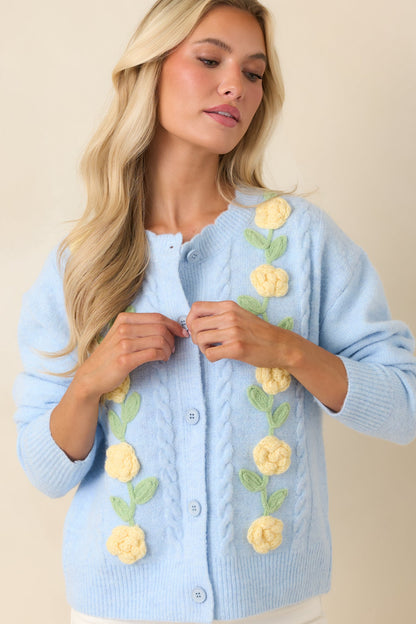 Handpicked Memories Light Blue Floral Appliqué Cardigan