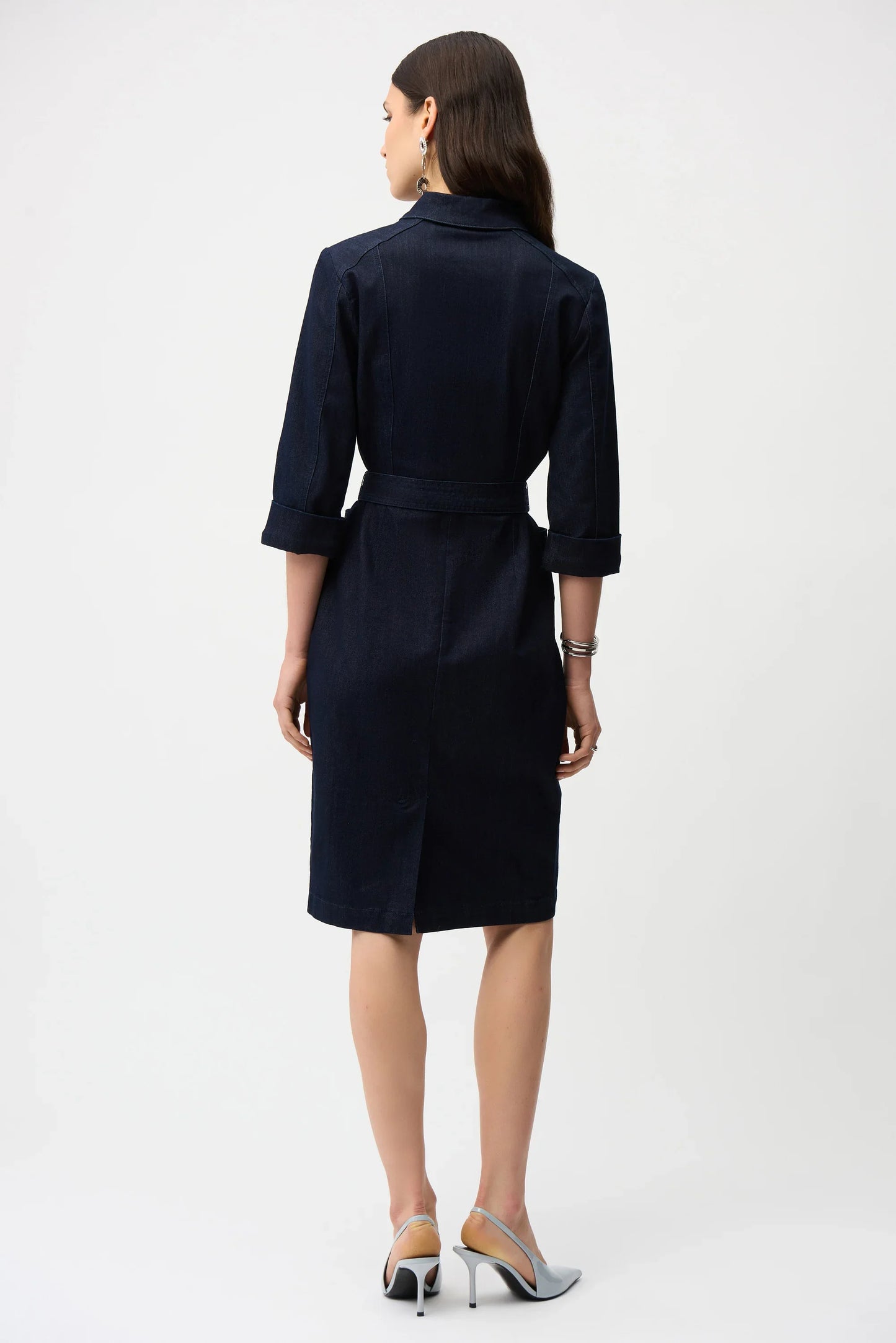 Joseph Ribkoff Denim Dress With Half Zip and Belt