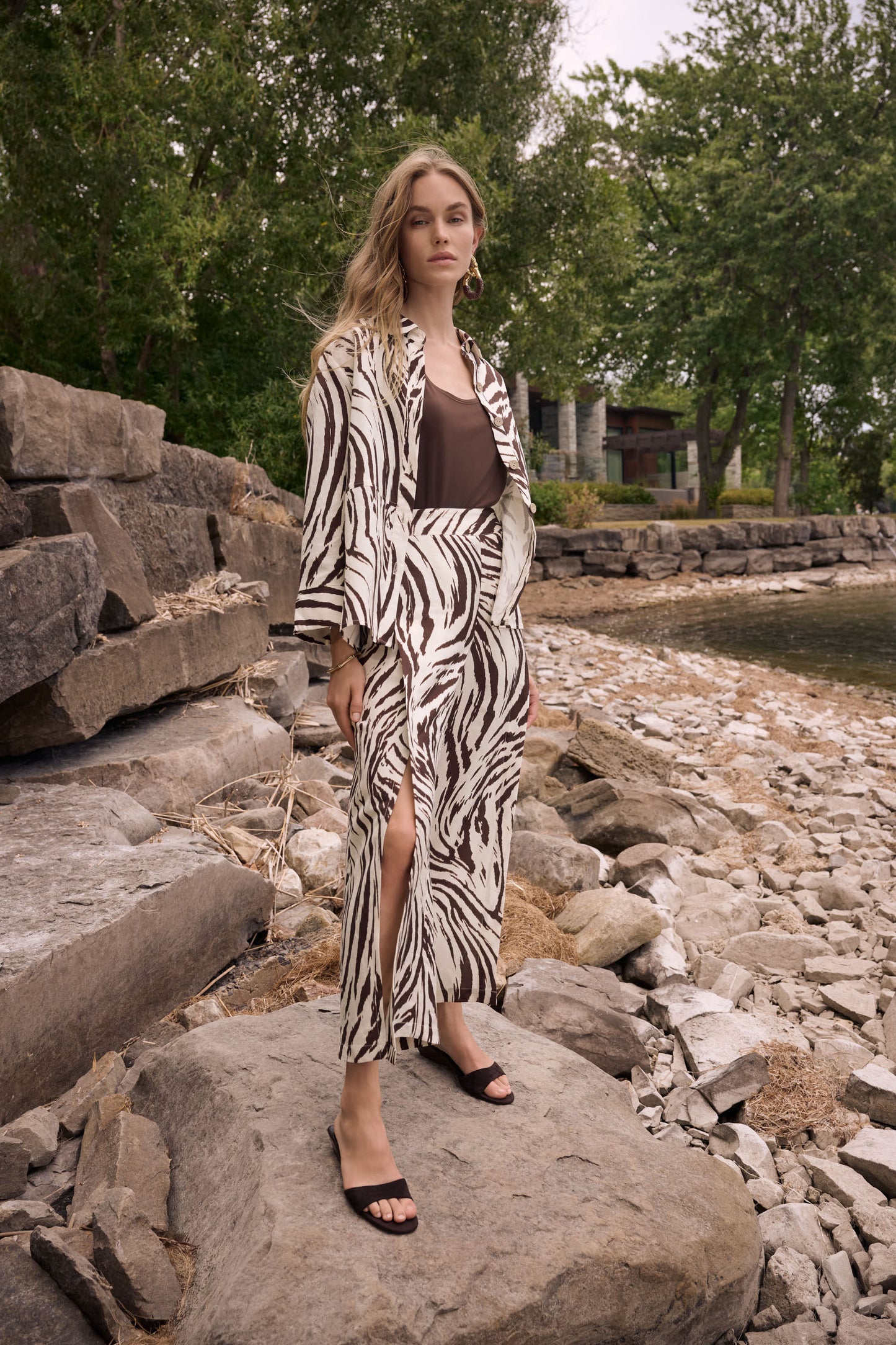 Joseph Ribkoff Linen Blend Animal Print Culotte Pants