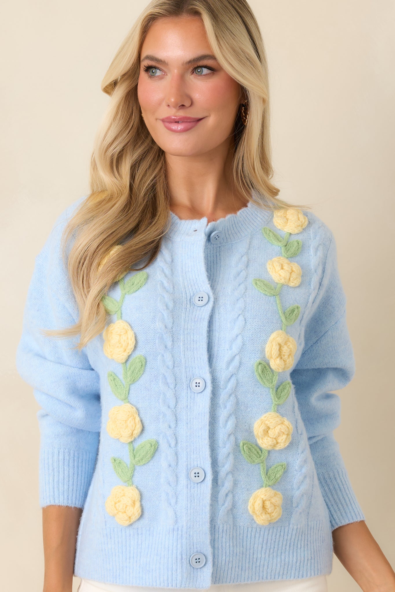 Handpicked Memories Light Blue Floral Appliqué Cardigan