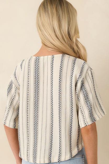FRNCH Valea Ivory & Black Stripe Cotton Button Front Top