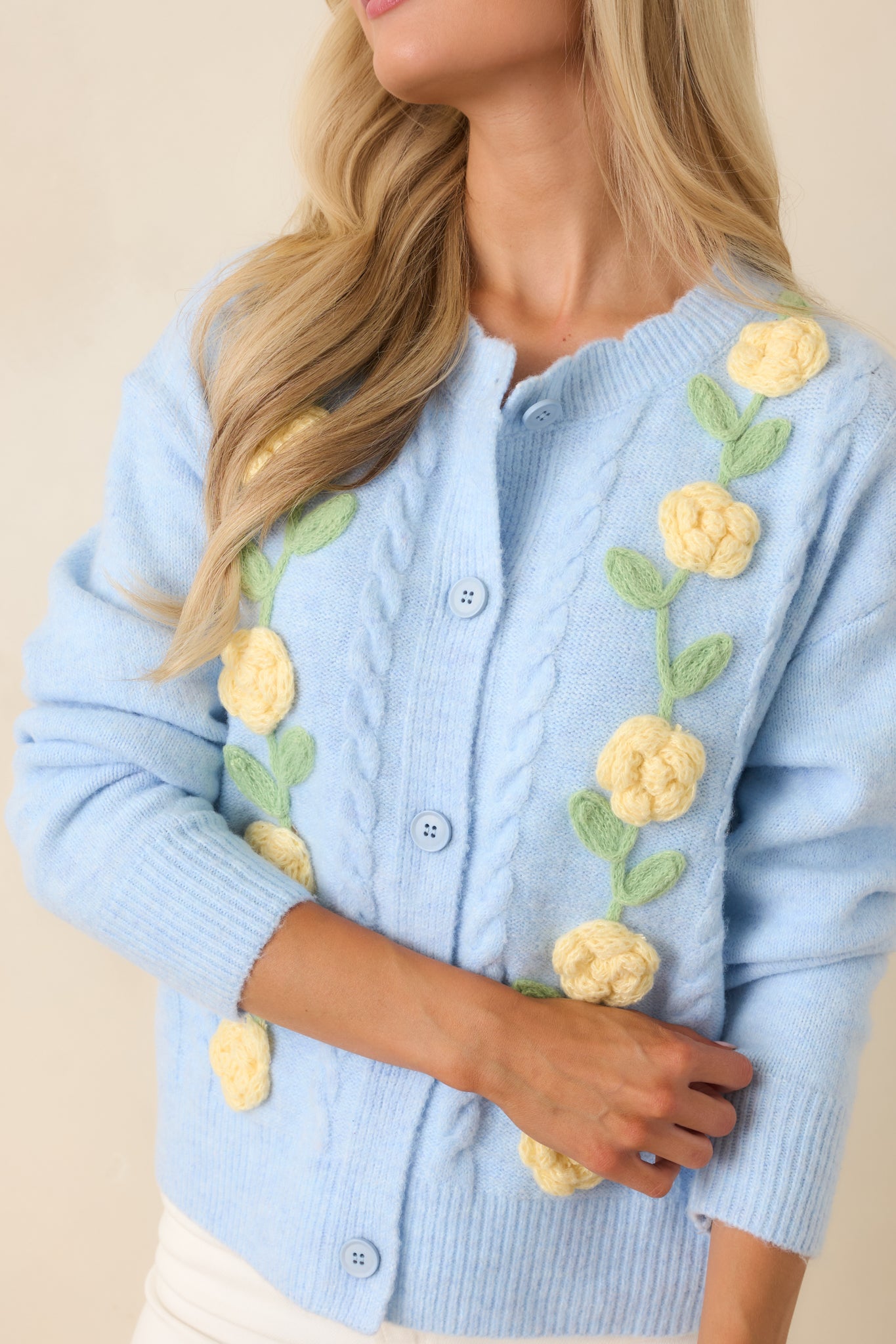 Handpicked Memories Light Blue Floral Appliqué Cardigan