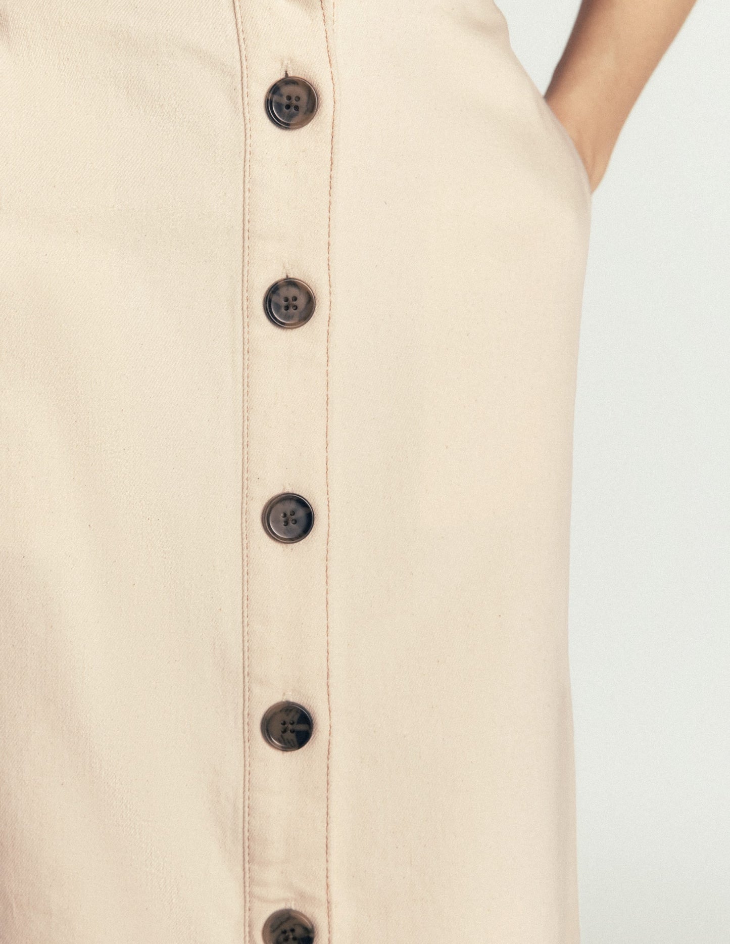 Val Button Denim Midi Skirt-Ecru