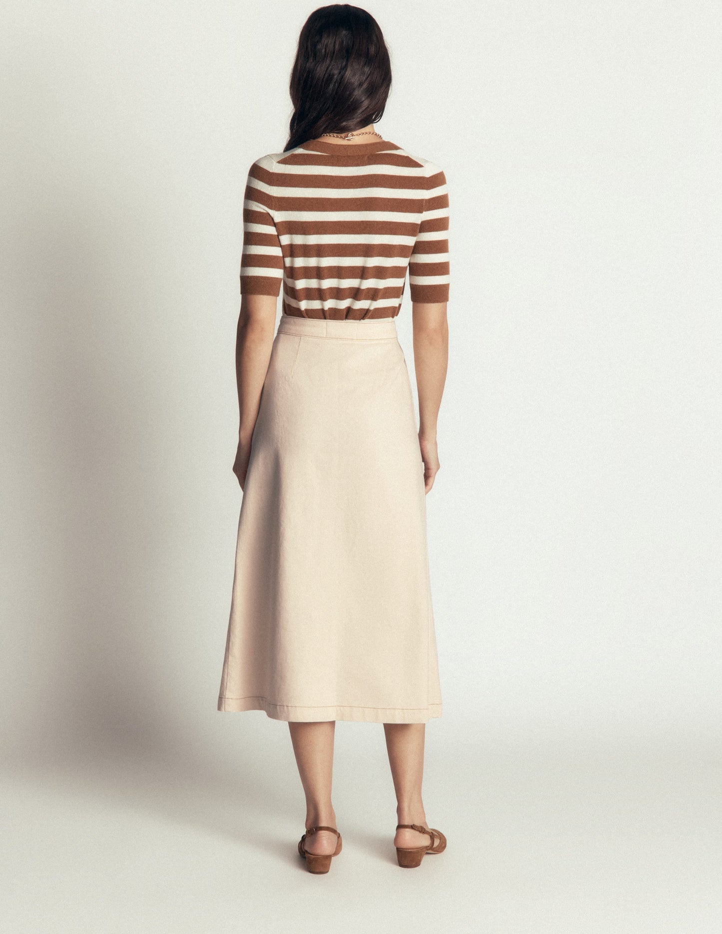 Val Button Denim Midi Skirt-Ecru