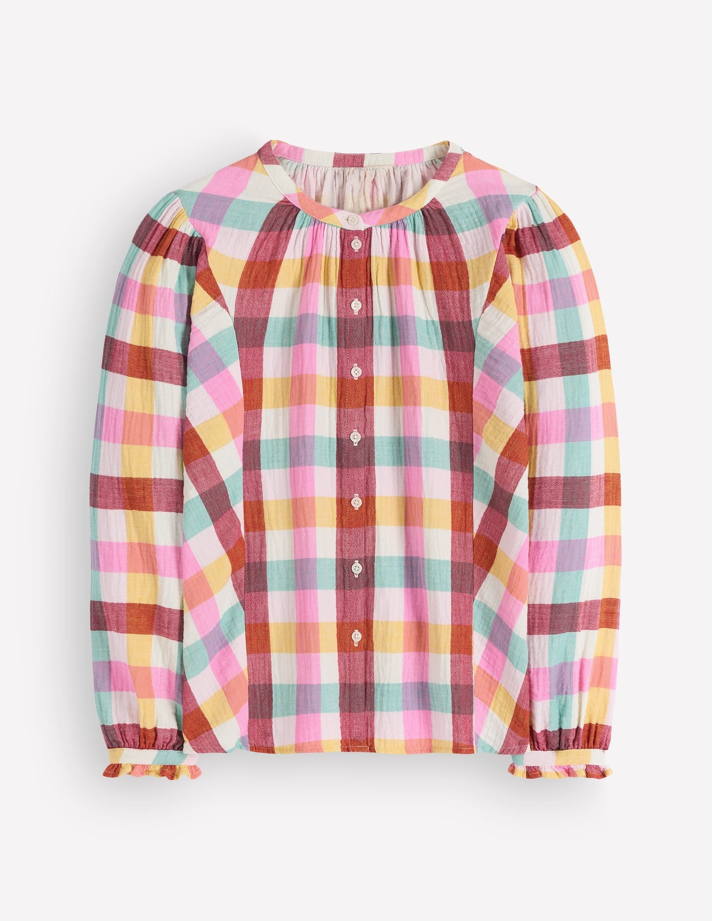 Camille Double Cloth Top-Ivory, Pink, Red Multi Gingham