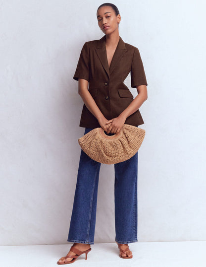 Short Sleeve Linen Blazer-Bitter Chocolate