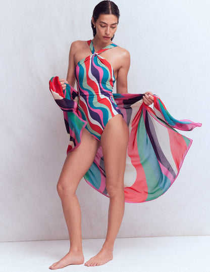 Printed Sarong Scarf-Multi, Rhythmic Wave