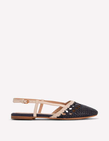 Woven Slingback Flats-Navy/Ivory