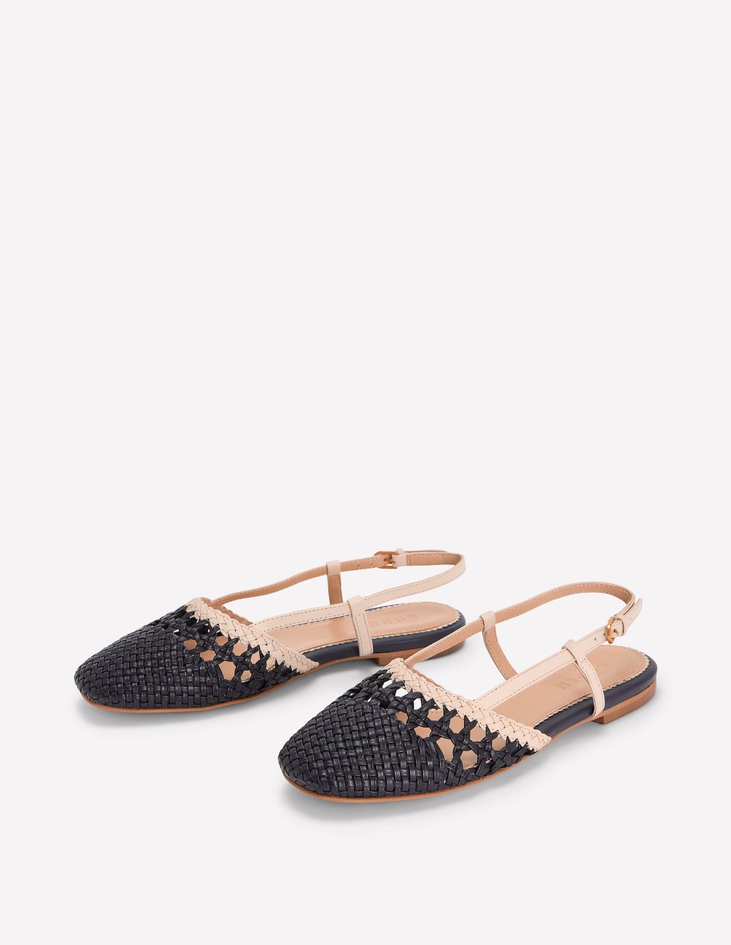 Woven Slingback Flats-Navy/Ivory