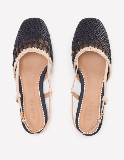 Woven Slingback Flats-Navy/Ivory