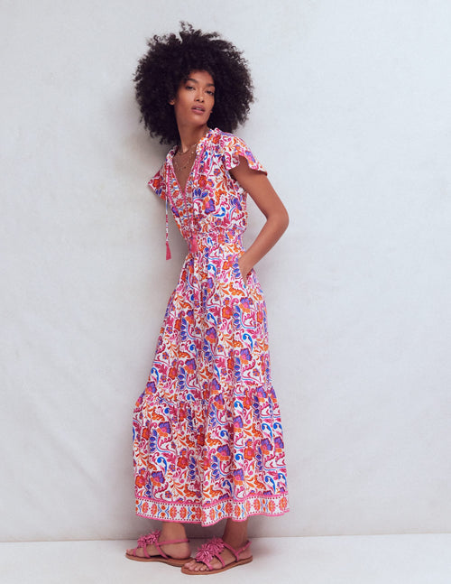 Tala Tiered Jersey Maxi Dress-Pink, Flourishing Meadow
