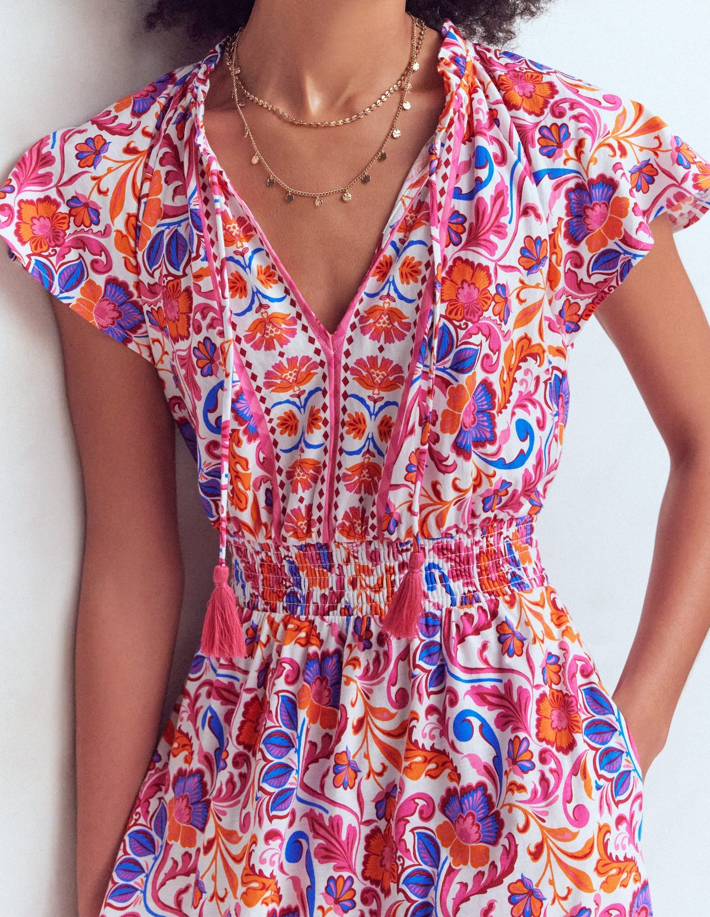 Tala Tiered Jersey Maxi Dress-Pink, Flourishing Meadow