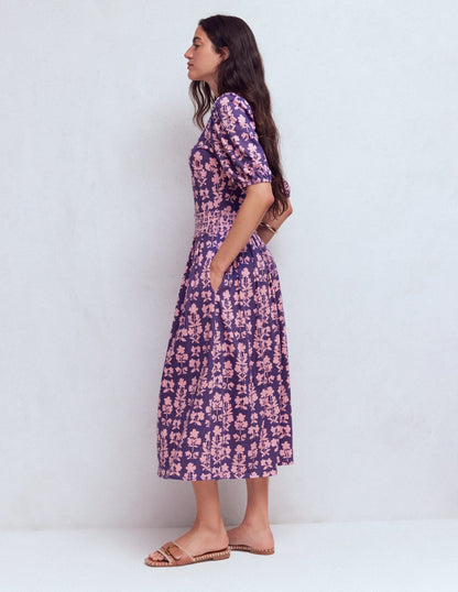 Amber Pleat Jersey Midi Dress-Calla Lilly, Blossom Grove
