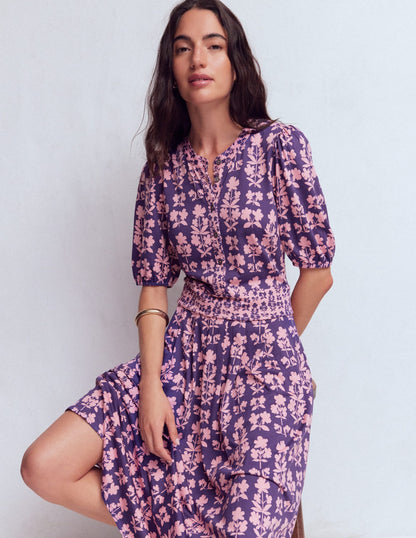 Amber Pleat Jersey Midi Dress-Calla Lilly, Blossom Grove