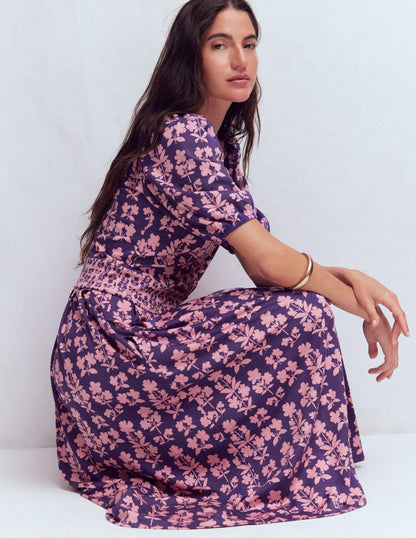 Amber Pleat Jersey Midi Dress-Calla Lilly, Blossom Grove