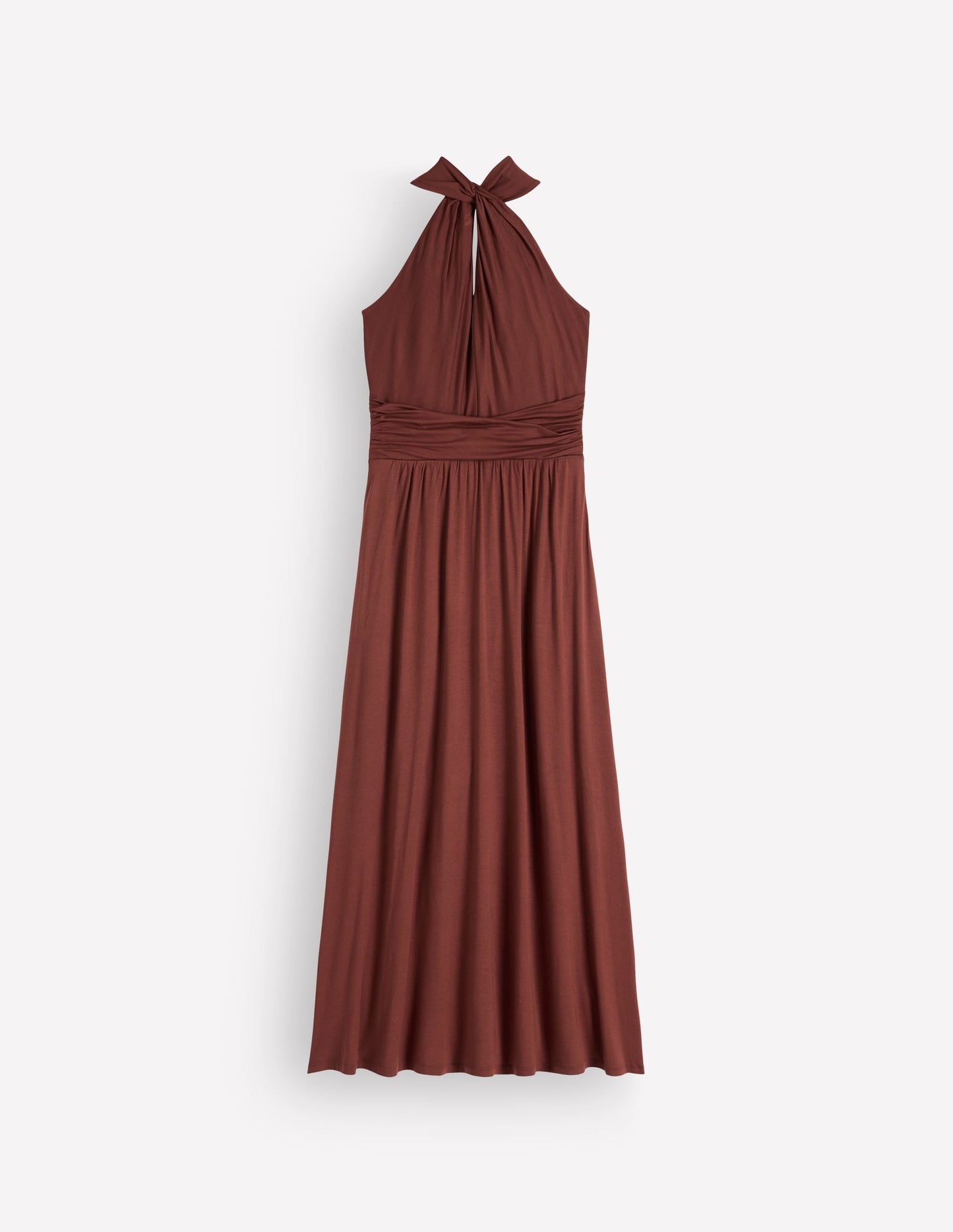 Sydney Twist Neck Jersey Dress-Bitter Chocolate