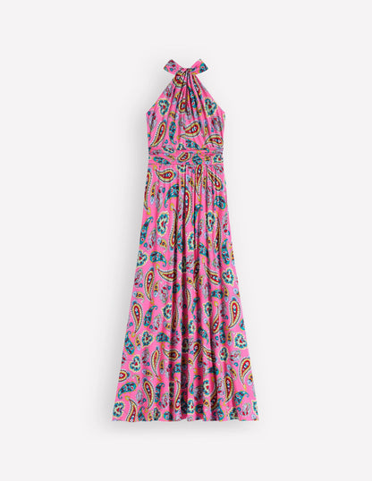 Sydney Twist Neck Jersey Dress-Pink Paisley