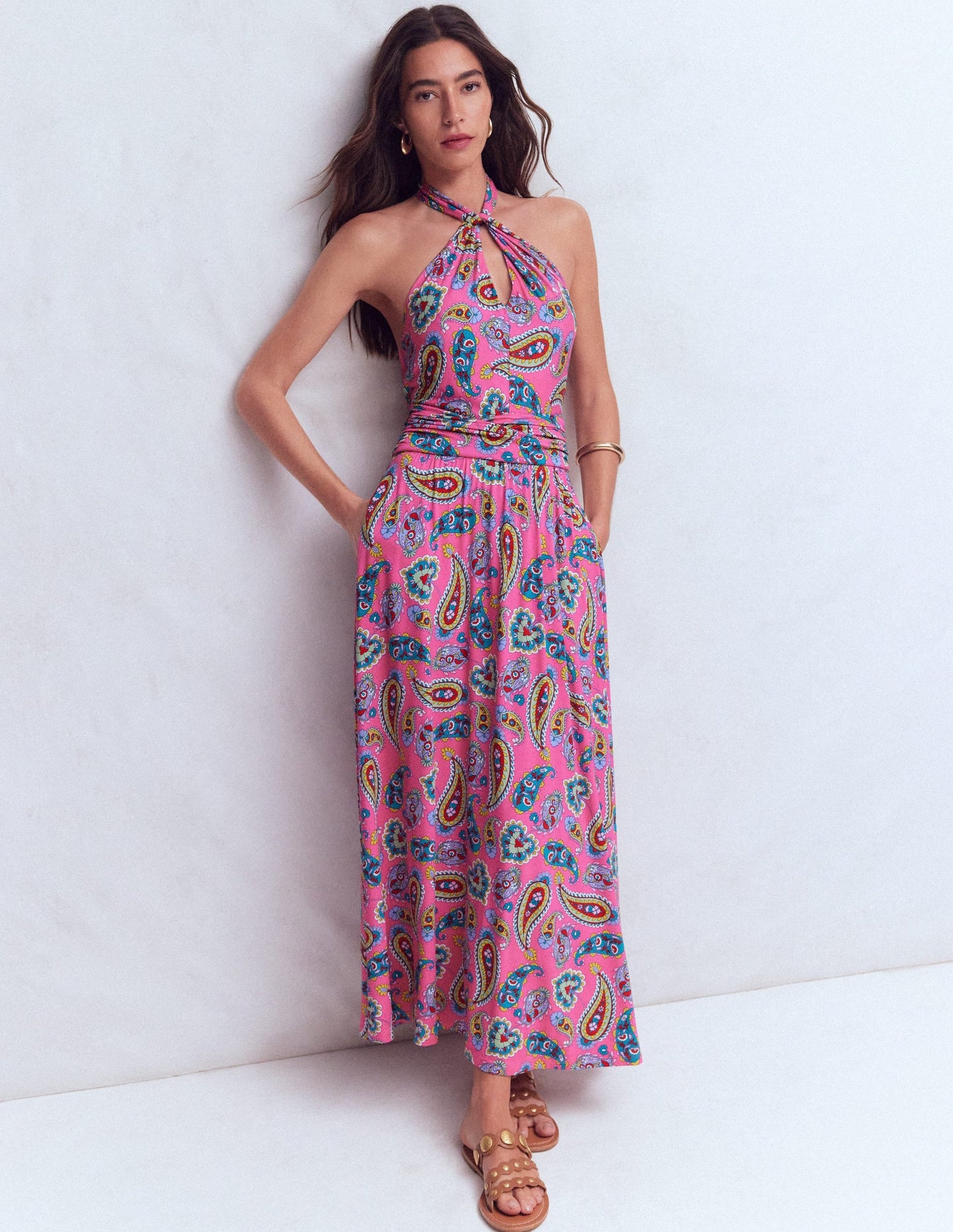 Sydney Twist Neck Jersey Dress-Pink Paisley