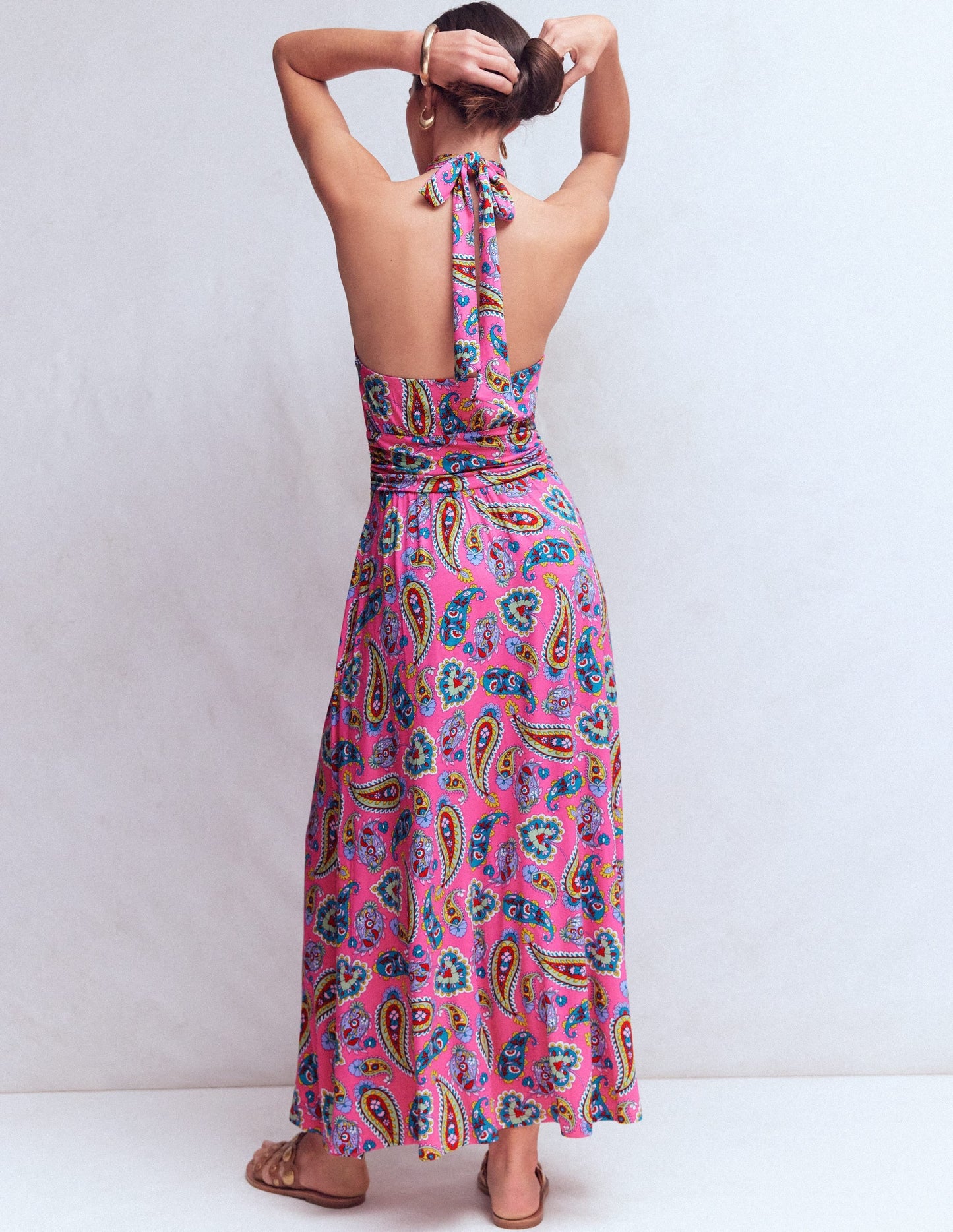 Sydney Twist Neck Jersey Dress-Pink Paisley
