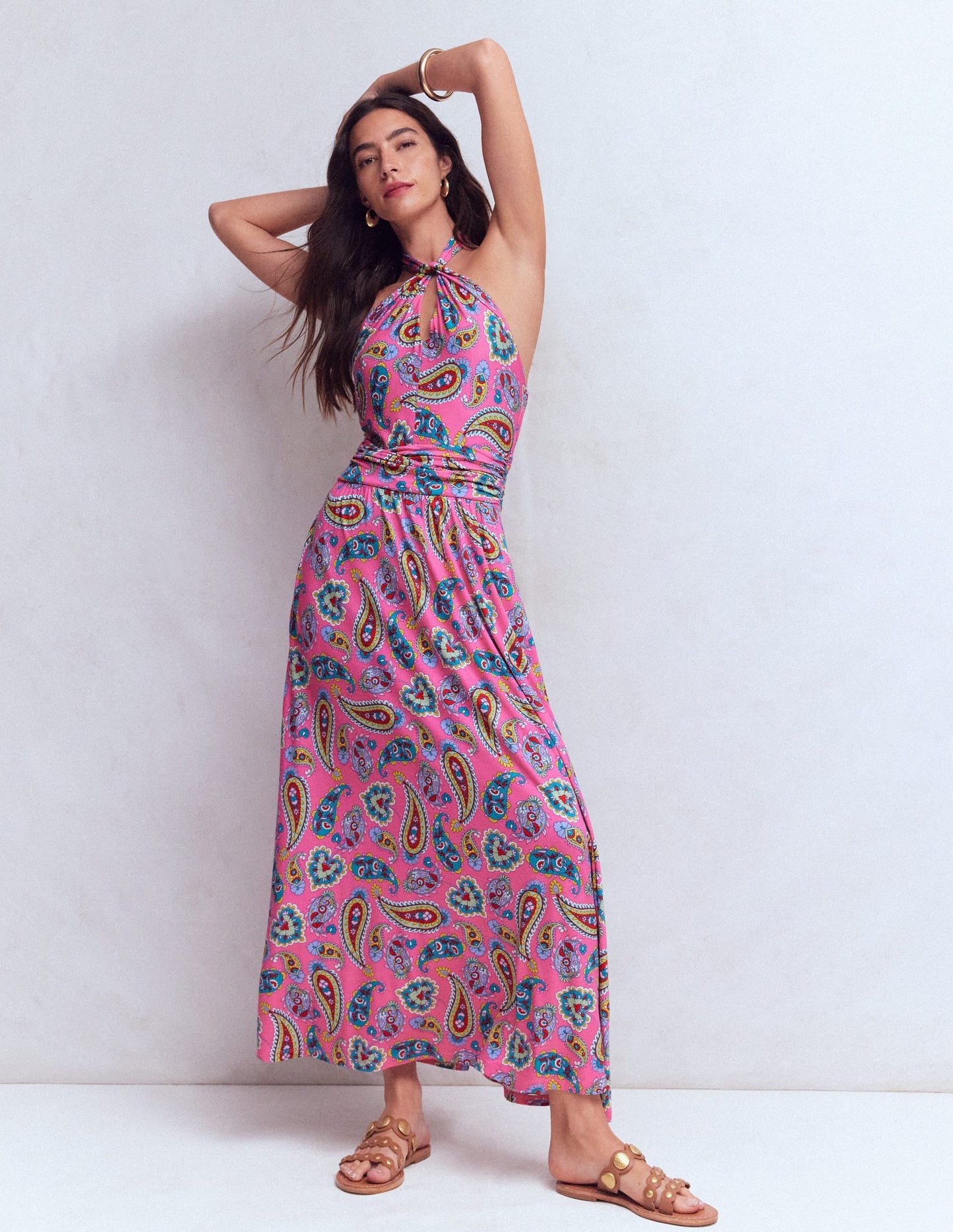 Sydney Twist Neck Jersey Dress-Pink Paisley