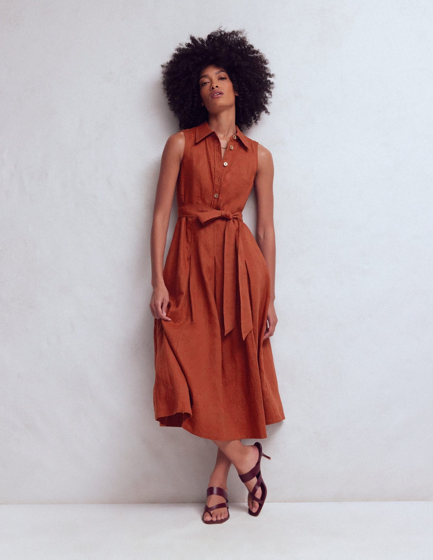 Belinda Linen Shirt Dress-Burnt Orange