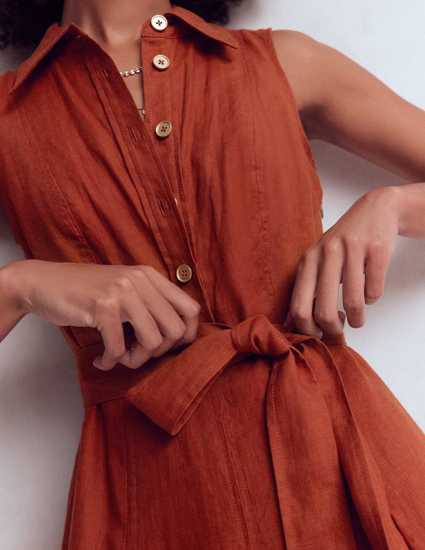Belinda Linen Shirt Dress-Burnt Orange