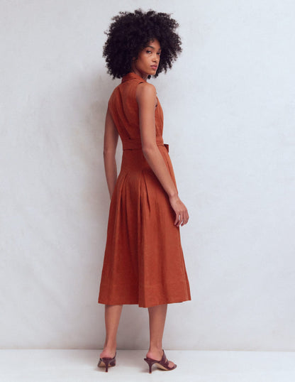 Belinda Linen Shirt Dress-Burnt Orange