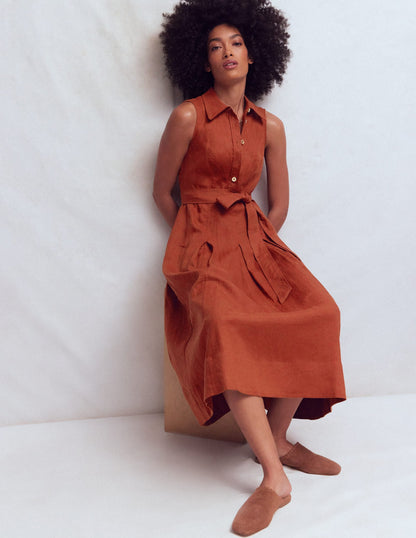 Belinda Linen Shirt Dress-Burnt Orange