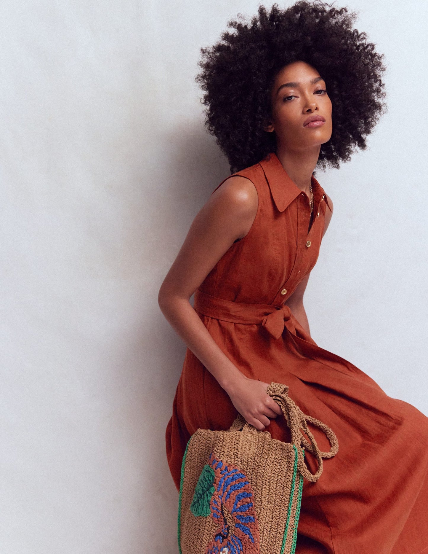 Belinda Linen Shirt Dress-Burnt Orange