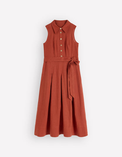 Belinda Linen Shirt Dress-Burnt Orange
